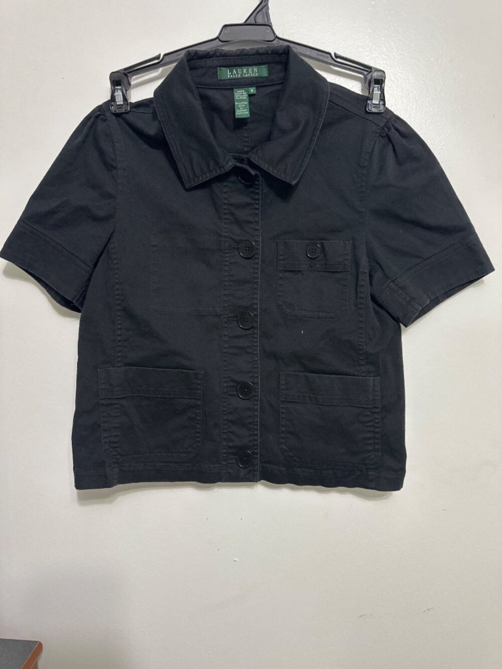 Lauren Ralph Lauren Black Button-Up Short-Sleeve Jacket Womens Size M
